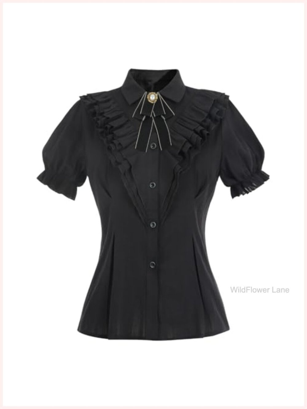 Victorian Lace Ruffle Blouse Edwardian Button Down Pearl Bow Shirt